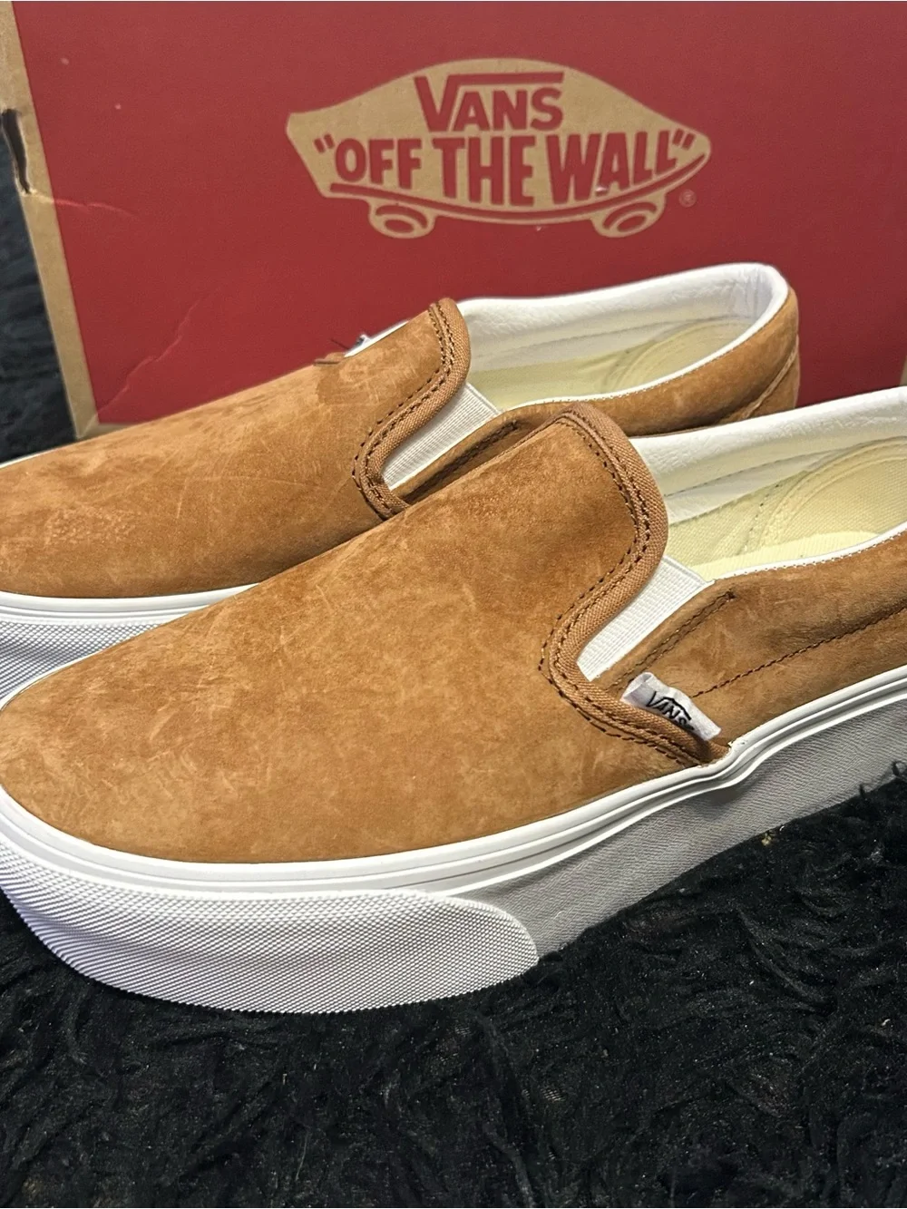 VANS brown leather platform slip on shoes sneakers women’s 8 new - Picture 2 of 7